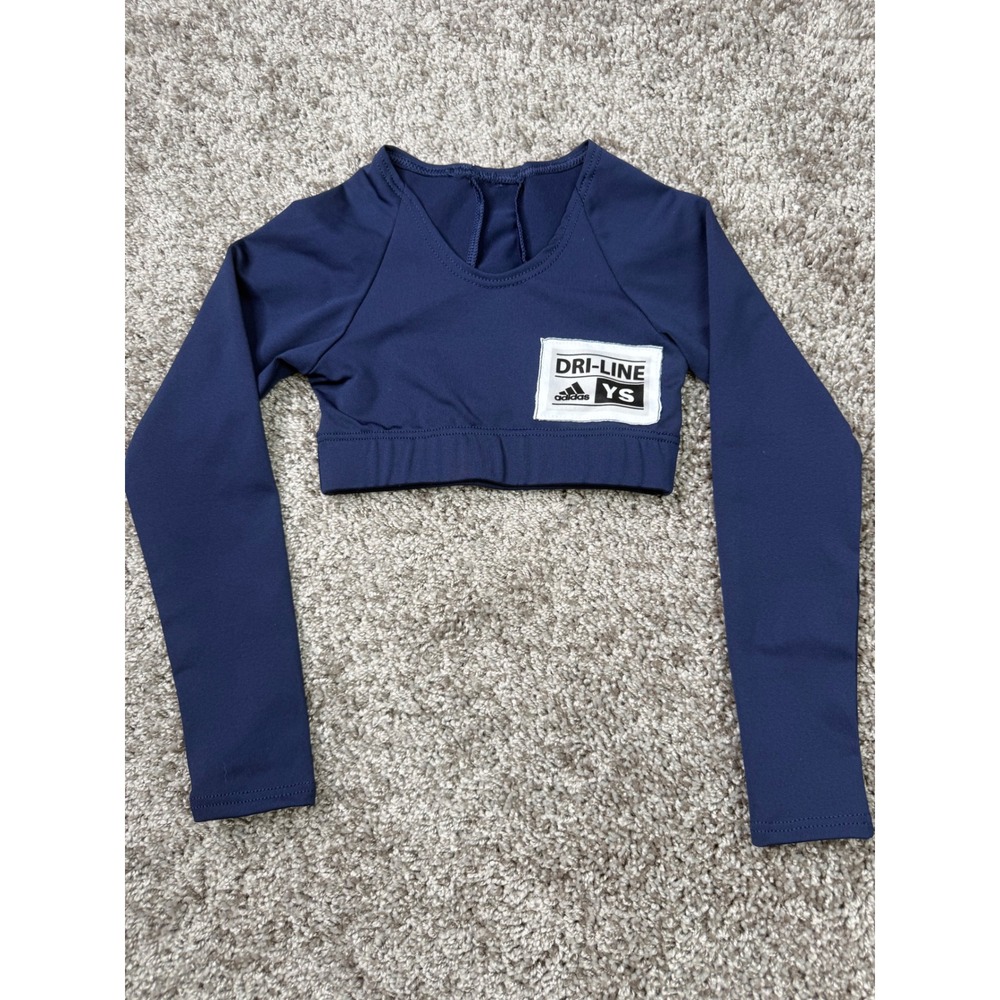 Adidas Dri-Line YS Navy Long Sleeve Cheer Crop Top Youth Small